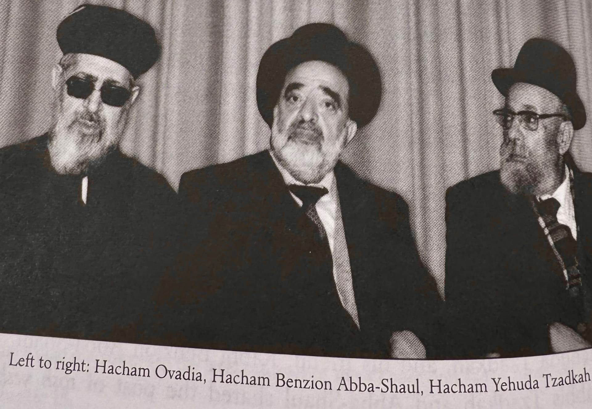 Left to right: Chacham Ovadia Yosef zt”l, Chacham Ben Zion Abba Shaul zt”l and Chacham Yehuda Tzadka zt”l.